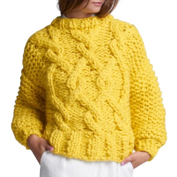 Loopy Mango Handmade Urban Fisherman Sweater S/M Sunshine Yellow Merino Wool - Picture 16 of 16